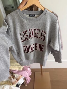 Anine Bing Grey Sweatshirt with Burgundy Lettering